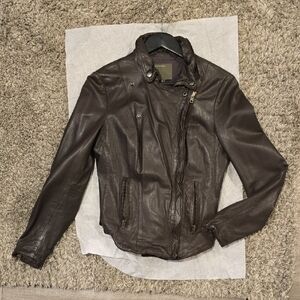 Muubaa Dark Brown Distressed Leather Jacket Size US 4 UK 8